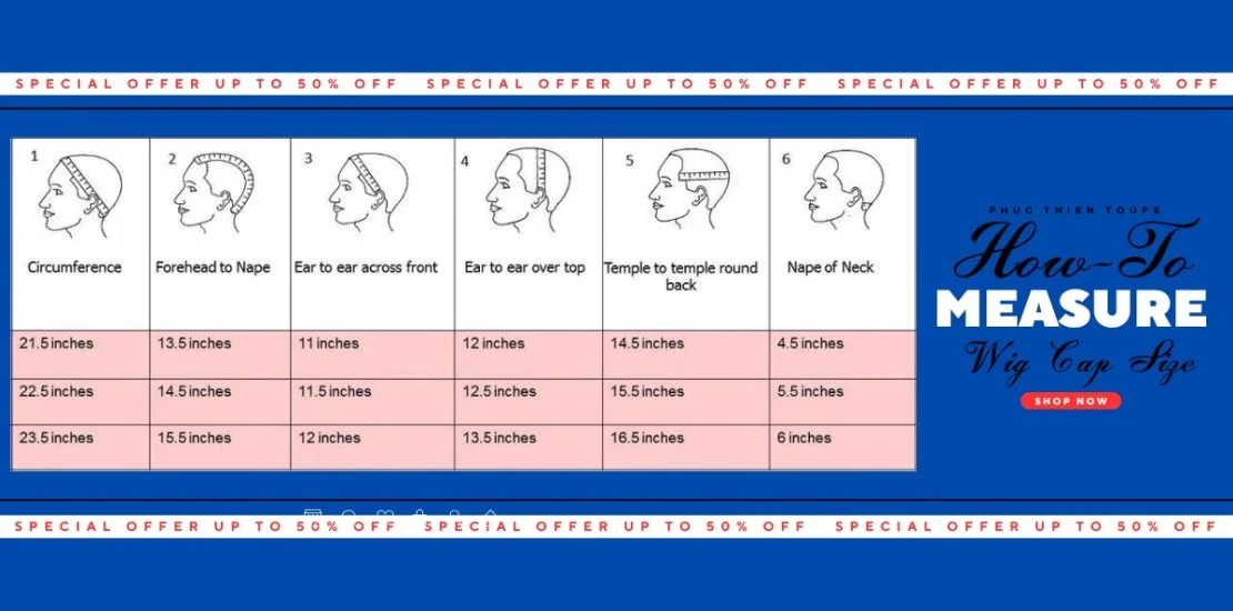Wig head measurement guide and size table